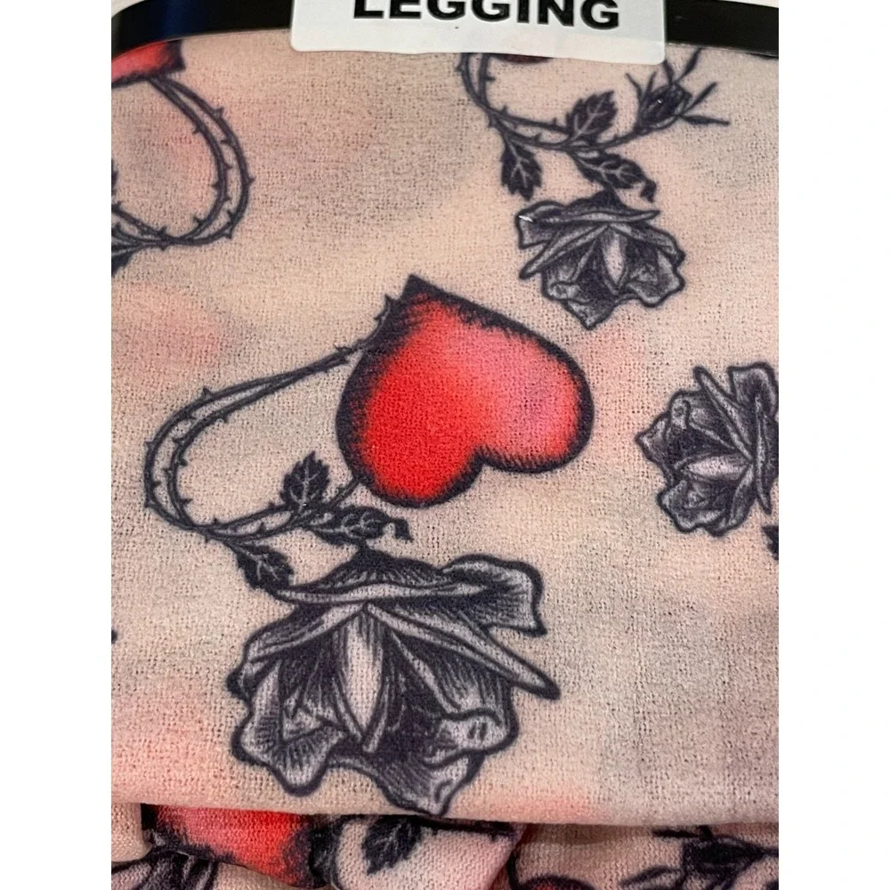 Vintage Celeste Stein Footless Leggings Women One Size Rose Heart Semi-Sheer New